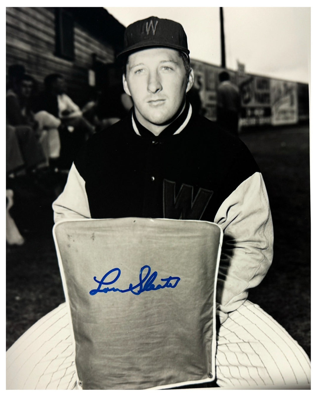 Lou Sleater signed Washington Senators Vintage B&W 8x10 Photo imperfect- COA