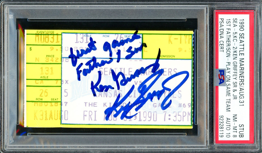 Ken Griffey Jr & Sr Signed Father/Son Game Ticket PSA 8 Auto 10 PSA/DNA 92328119