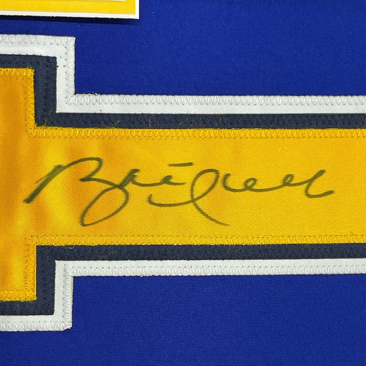 Framed Autographed/Signed Brett Hull 33x42 St. Louis Blue Hockey Jersey JSA COA