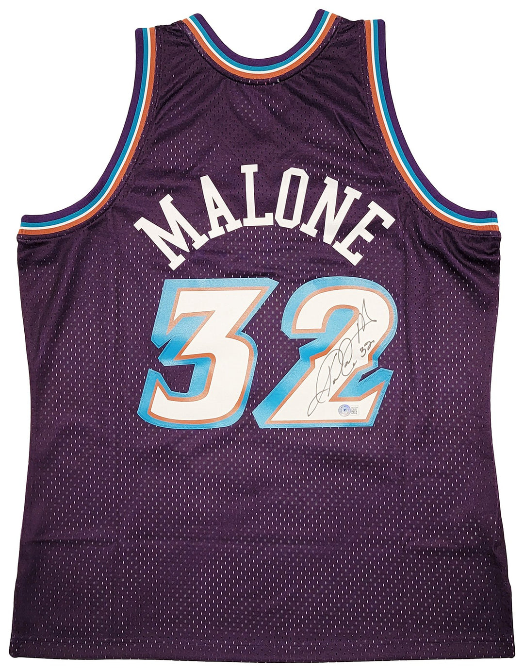 Jazz Karl Malone Auto Purple Teal Authentic Mitchell Ness Jersey Size XL Beckett