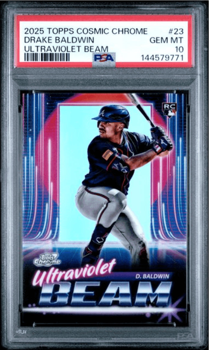 Graded 2025 Topps Cosmic Chrome Drake Baldwin #23 Ultraviolet RC Card PSA 10