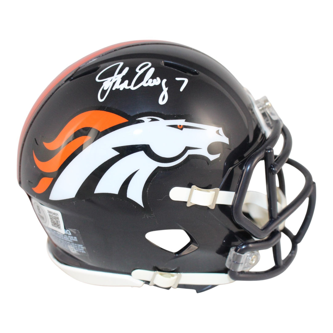 John Elway Signed Denver Broncos 97-23 Speed Mini Helmet Beckett 50994