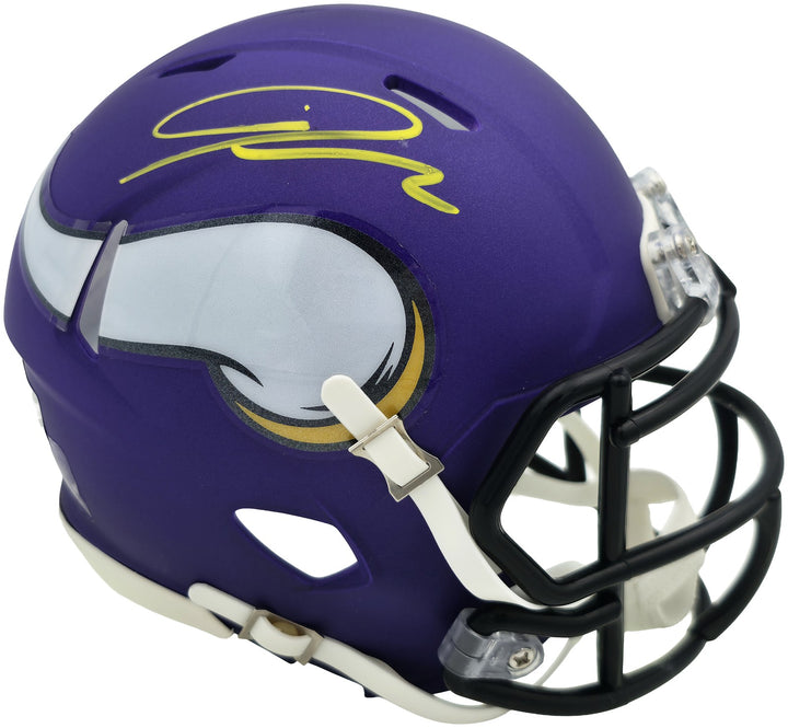 Jordan Addison Signed Vikings Purple Speed Mini Helmet (In Yellow) Beckett