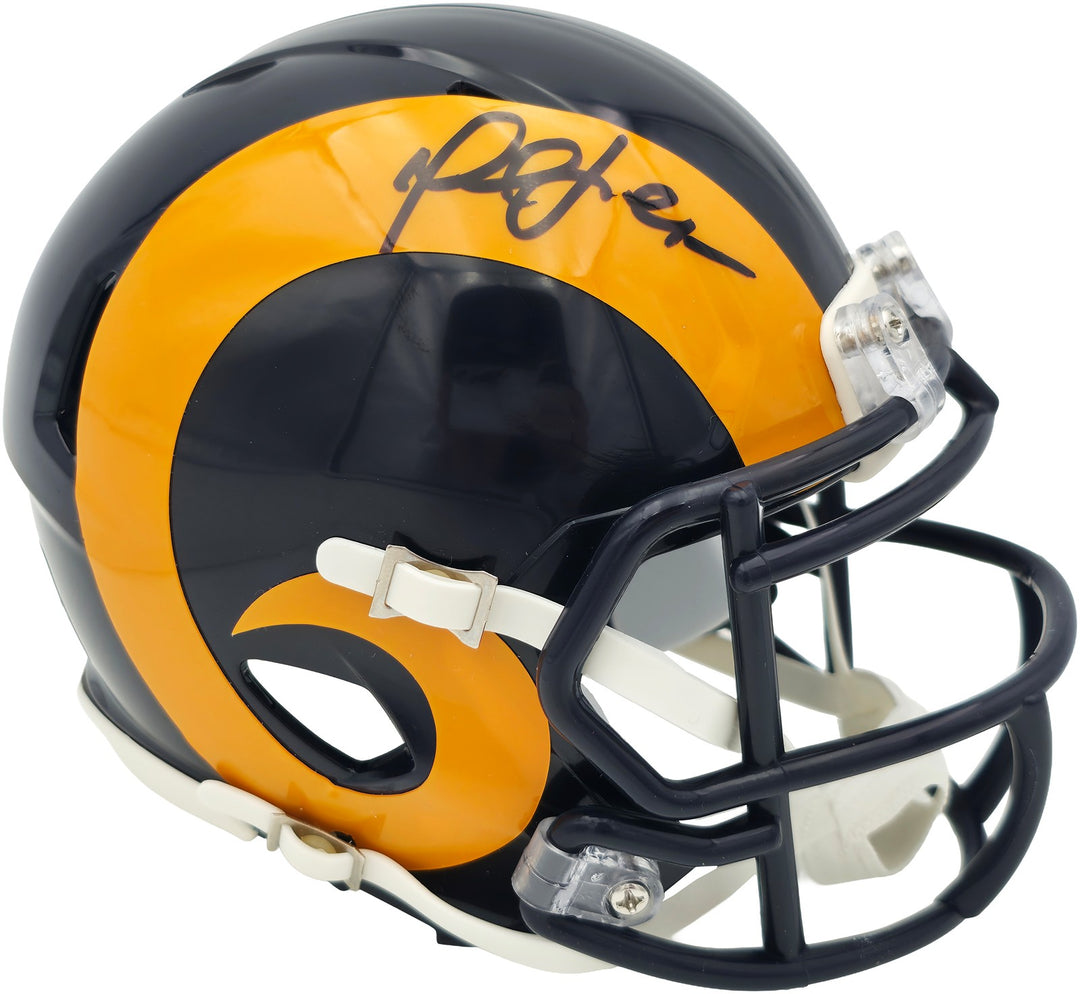 Marshall Faulk Signed Rams Blue 1981-99 Throwback Speed Mini Helmet JSA Witness