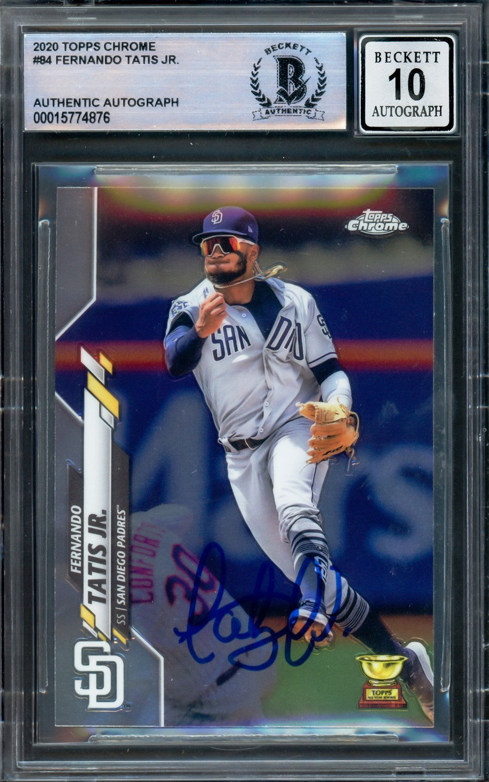 Fernando Tatis Jr. Signed 2020 Topps Chrome Card 84 Padres Auto 10 Beckett