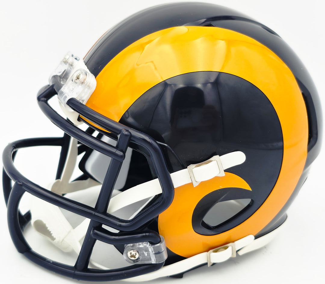 Marshall Faulk Signed Rams Blue 1981-99 Throwback Speed Mini Helmet JSA Witness