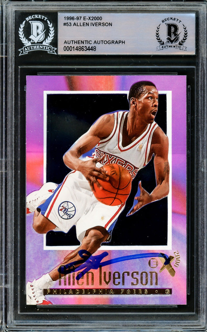 Allen Iverson Signed 1996-97 E-X2000 RC 53 Philadelphia 76ers Beckett #14863448