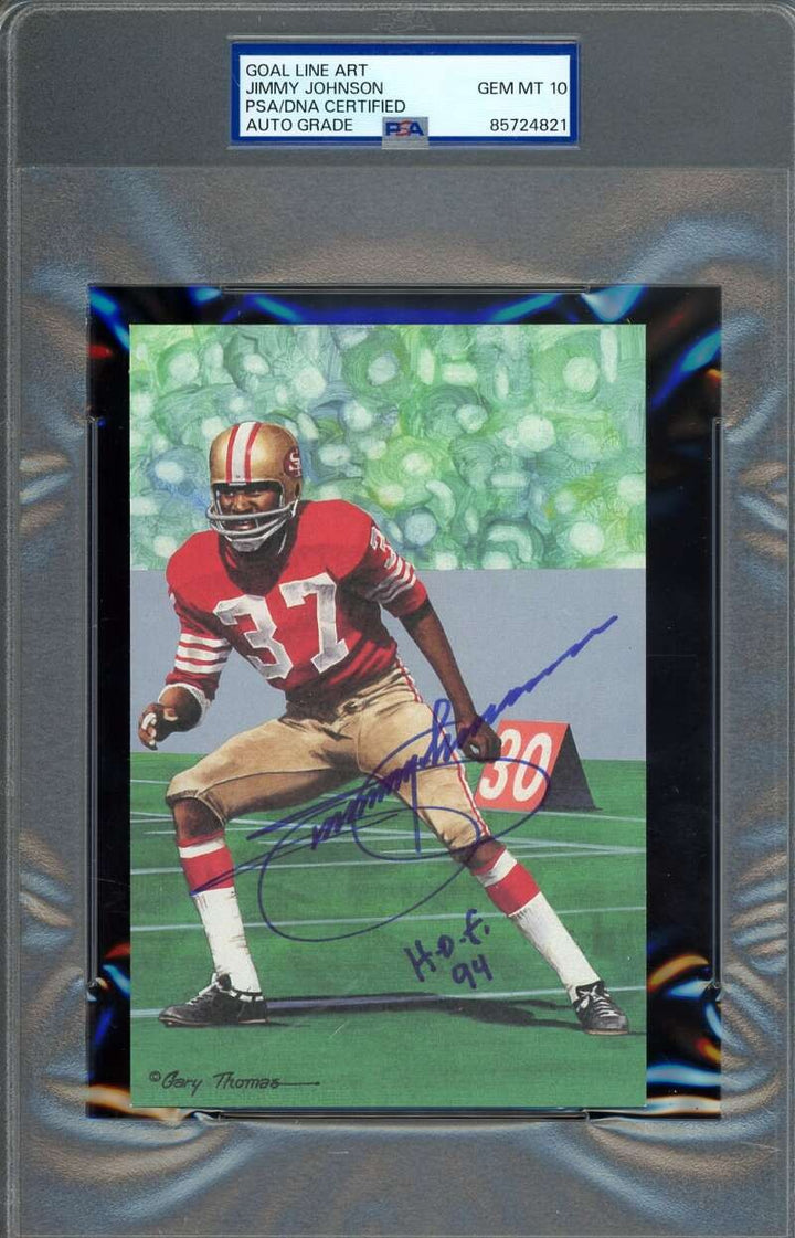 Jimmy Johnson Gem Mint 10 PSA DNA Signed Goal Line Art Card GLAC Auto HOF 94