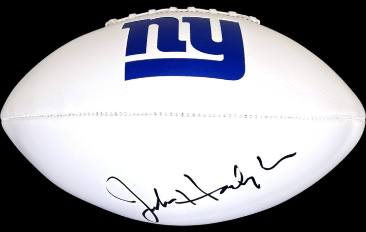 JOHN HARBAUGH SIGNED AUTOGRAPHED NEW YORK GIANTS LOGO FOOTBALL JSA COA