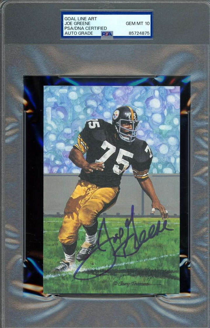 Joe Greene Gem Mint 10 PSA DNA Signed Goal Line Art Card GLAC Autograph