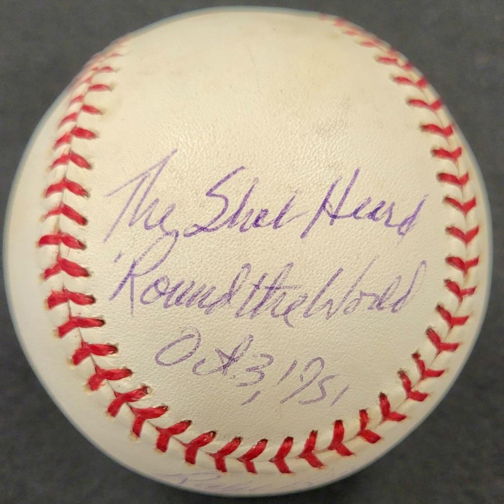 Bobby Thomson & Ralph Branca signed "Shot Round World" Baseball auto Beckett BAS