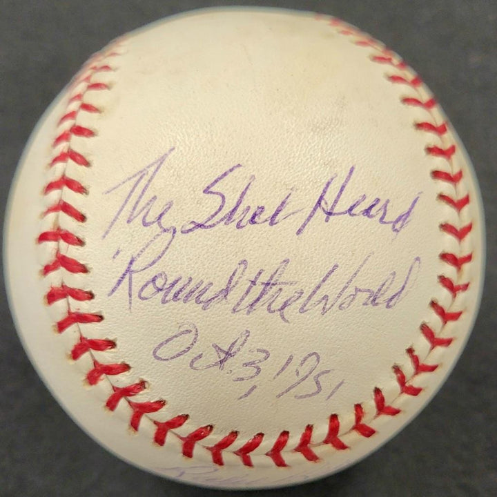 Bobby Thomson & Ralph Branca signed "Shot Round World" Baseball auto Beckett BAS