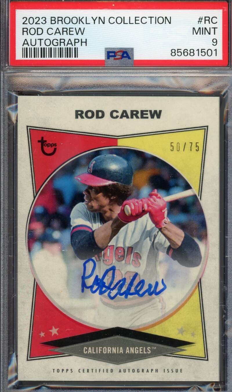 Rod Carew Mint 9 PSA DNA Signed 2023 Topps Brooklyn Collection 50/75 Autograph