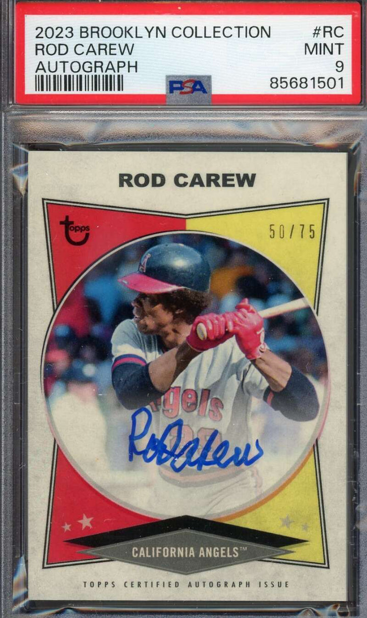 Rod Carew Mint 9 PSA DNA Signed 2023 Topps Brooklyn Collection 50/75 Autograph