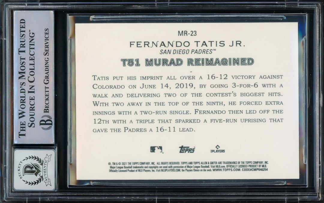 Fernando Tatis Jr Auto 2021 Topps Allen & Ginter Murad Card MR-23 Sig 10 Beckett