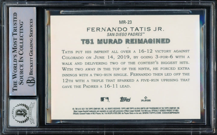 Fernando Tatis Jr Auto 2021 Topps Allen & Ginter Murad Card MR-23 Sig 10 Beckett