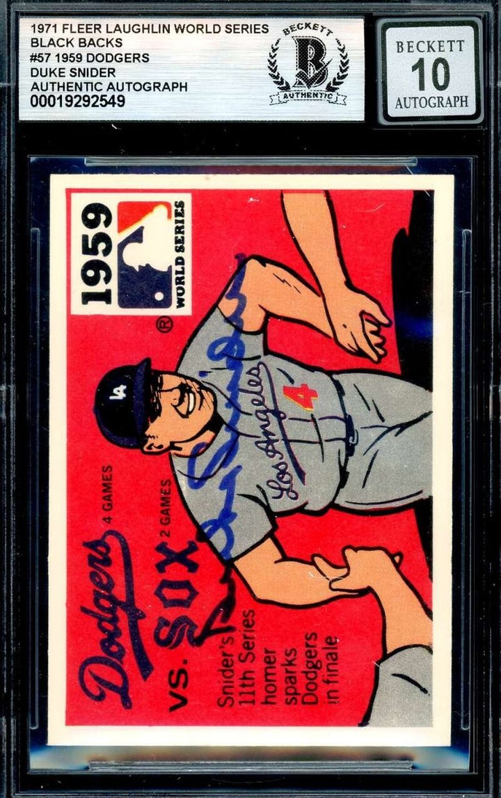 Duke Snider Gem Mint 10 Beckett BAS Signed 1971 Fleer 1959 World Series Auto