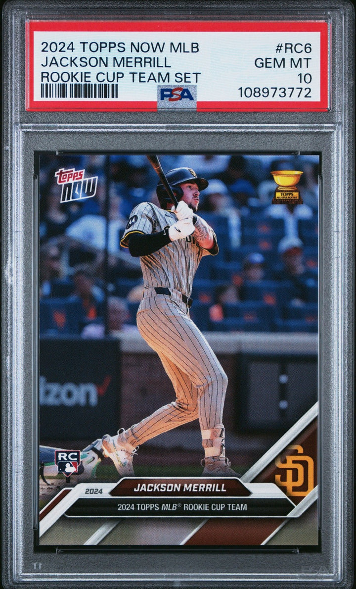 Graded 2024 Topps Now Jackson Merrill #RC6 Rookie Cup RC Card PSA 10