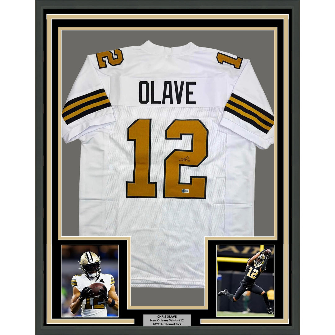 Framed Autographed/Signed Chris Olave 35x39 New Orleans CR Jersey Beckett COA