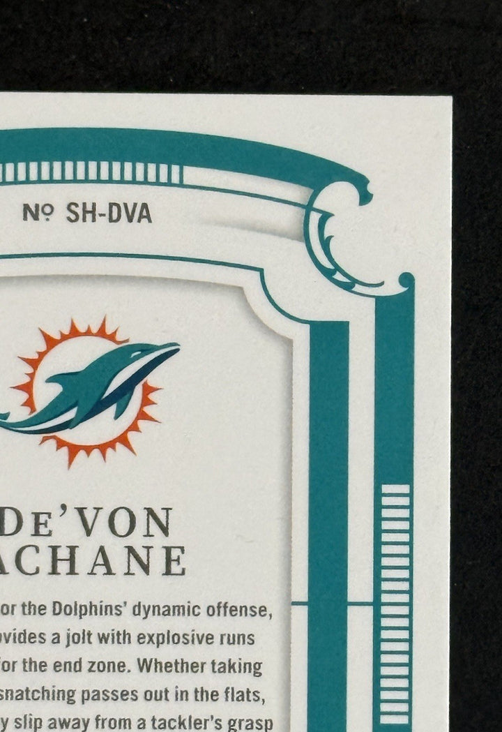 2025 National Treasures Platinum NFL SHIELD Patch 1/1 De’von Achane Dolphins MT
