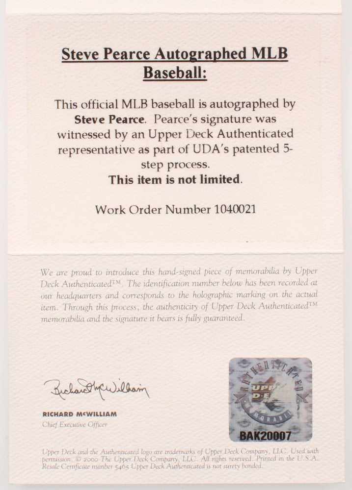 STEVE PEARCE SIGNED UPPER DECK MLB BALL SOX YANKEES O's PIRATES JAYS RAYS+ AUTO