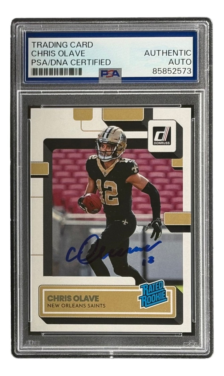 Chris Olave Signed 2022 Donruss Optic #309 New Orleans Saints Rookie Card PSA