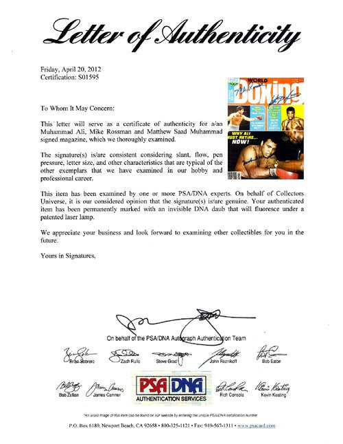 Muhammad Ali, Mike Rossman Auto Signed Boxing World Magazine Cover PSA/DNA