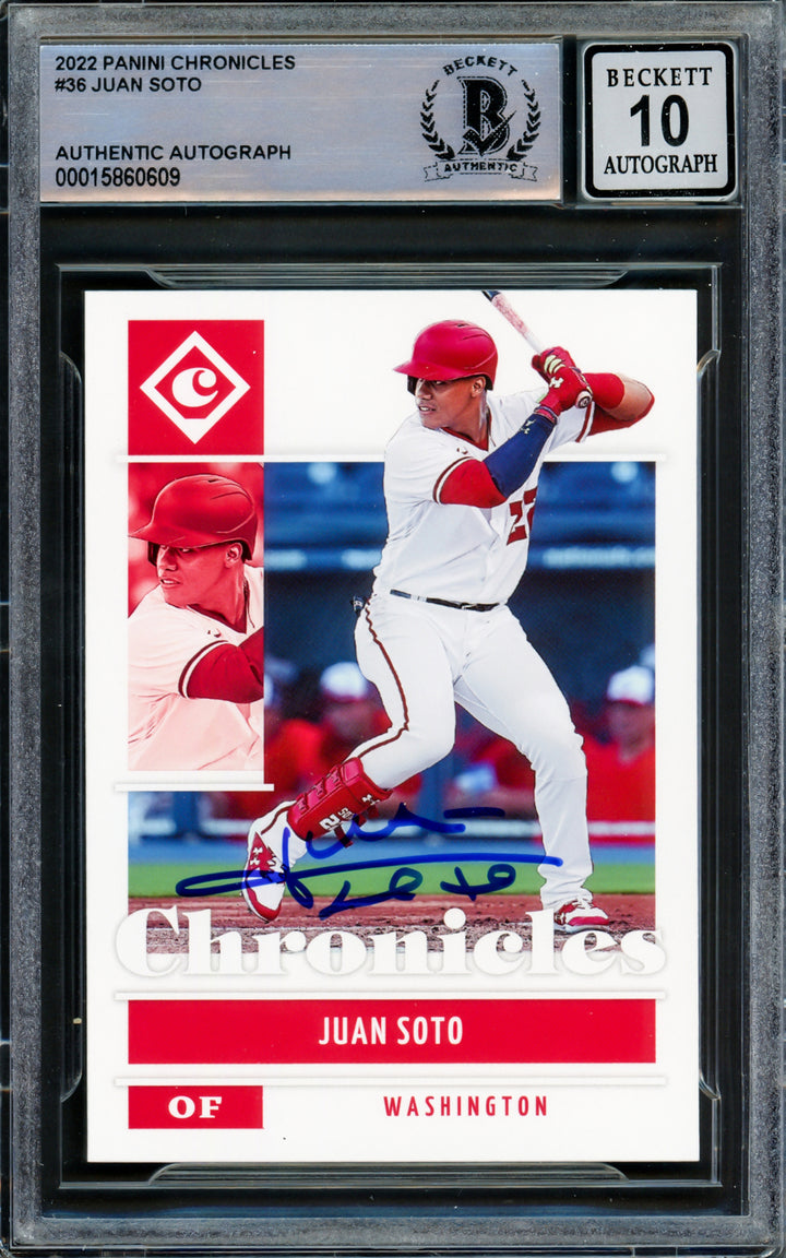 Juan Soto Autographed 2022 Panini Chronicles Card Yankees Gem 10 Auto Beckett