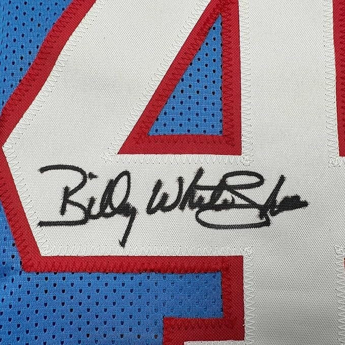 Framed Signed Billy White Shoes Johnson 35x39 Blue Jersey JSA COA