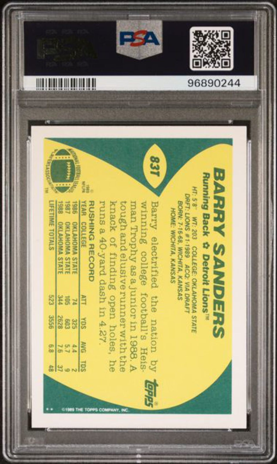 Graded 1989 Topps Traded Barry Sanders #83TTT Rookie RC Football Card PSA 10