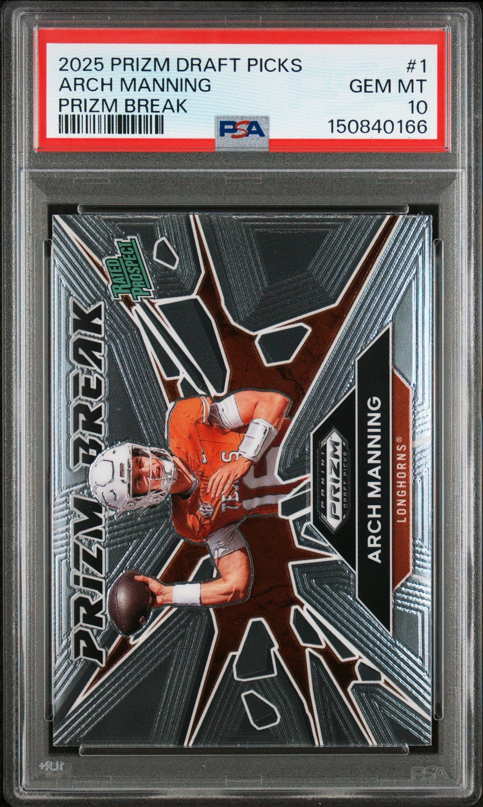 Graded 2025 Prizm DP Arch Manning #1 Prizm Break RC Football Card PSA 10
