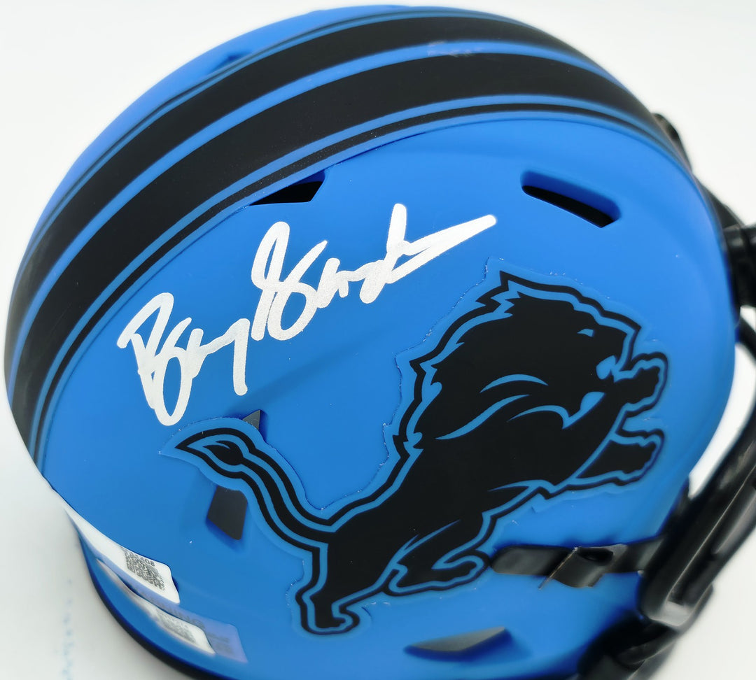 Barry Sanders Signed Detroit Lions Rave Blue Speed Mini Helmet Beckett