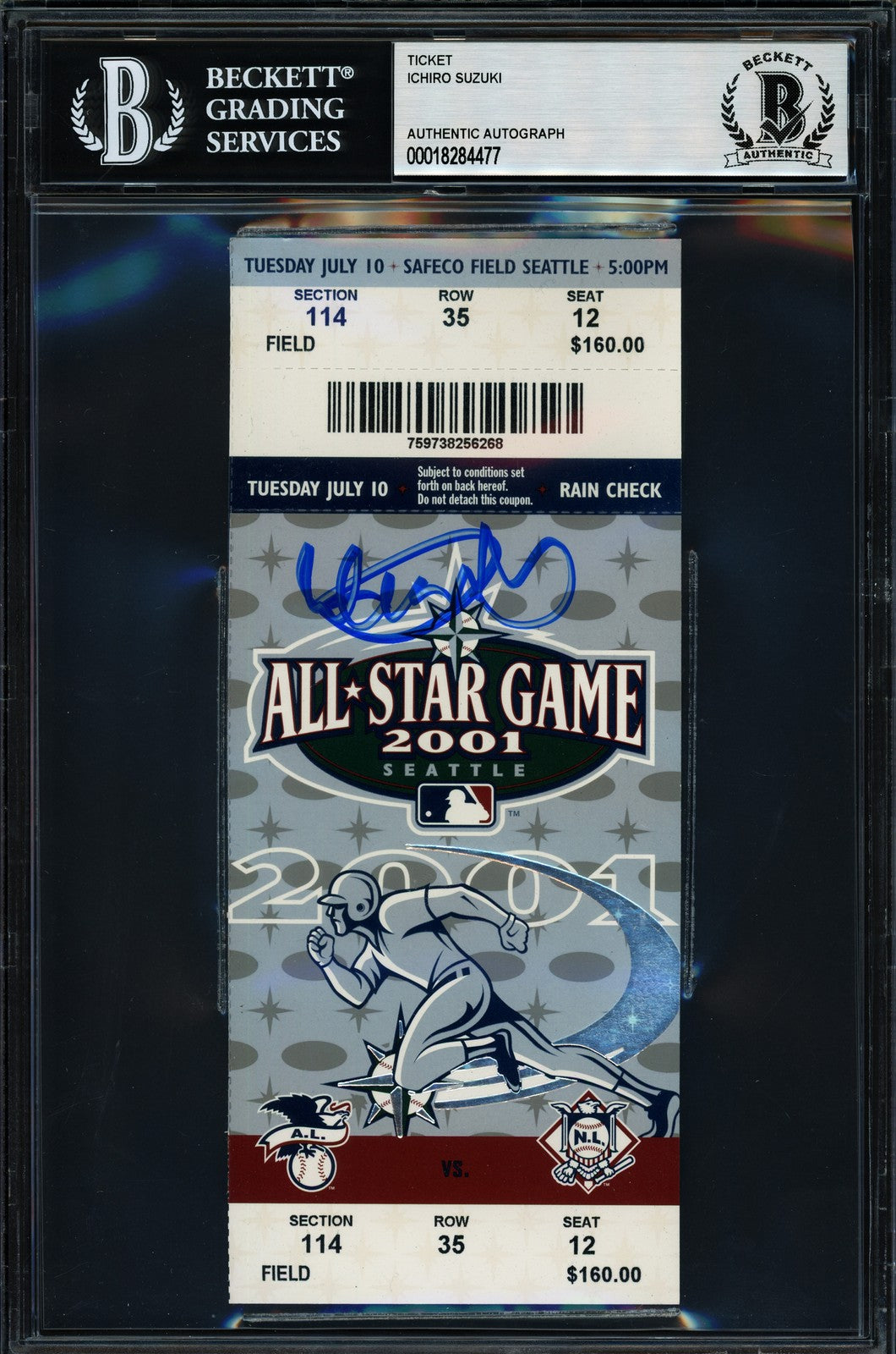 Ichiro Suzuki Signed 2001 All Star Game Ticket Mariners Beckett #18284477