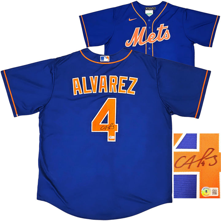 New York Mets Francisco Alvarez Signed Blue Nike Jersey Size XL Beckett Wit