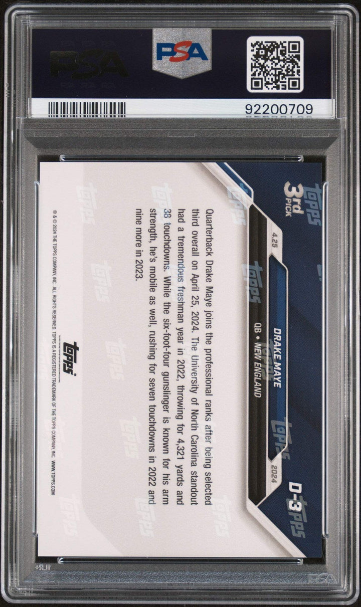 Graded 2024 Topps Now Drake Maye #D3 Rookie RC Football Card PSA 10 Gem Mint