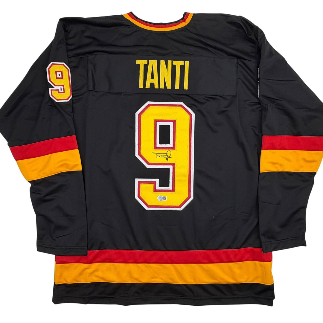 Autographed/Signed Tony Tanti Vancouver Black Hockey Jersey Beckett BAS COA