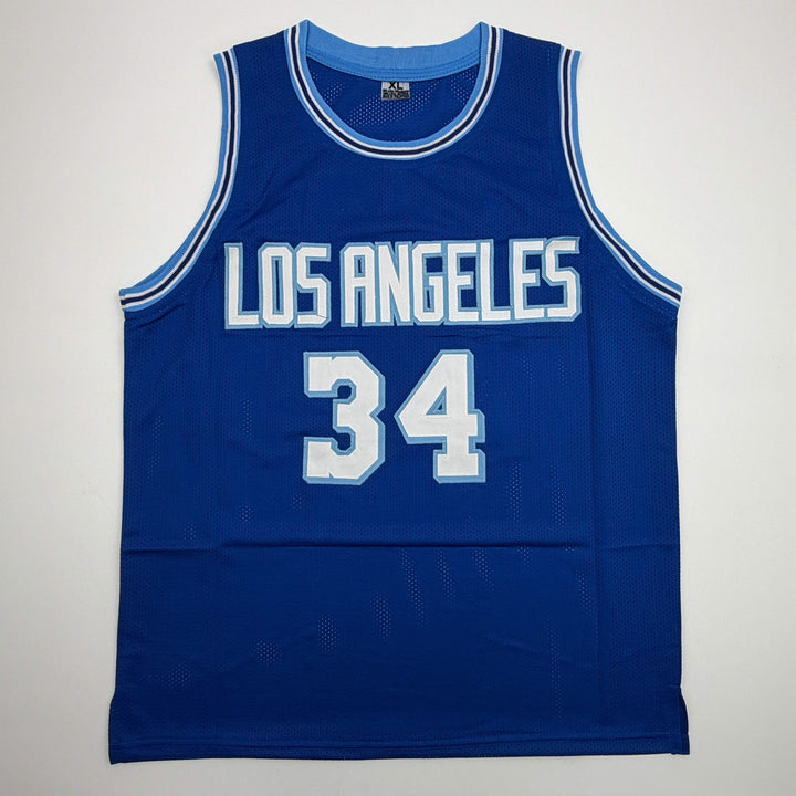 Autographed/Signed Shaquille Shaq O'Neal Los Angeles LA Retro Blue Basketball Je