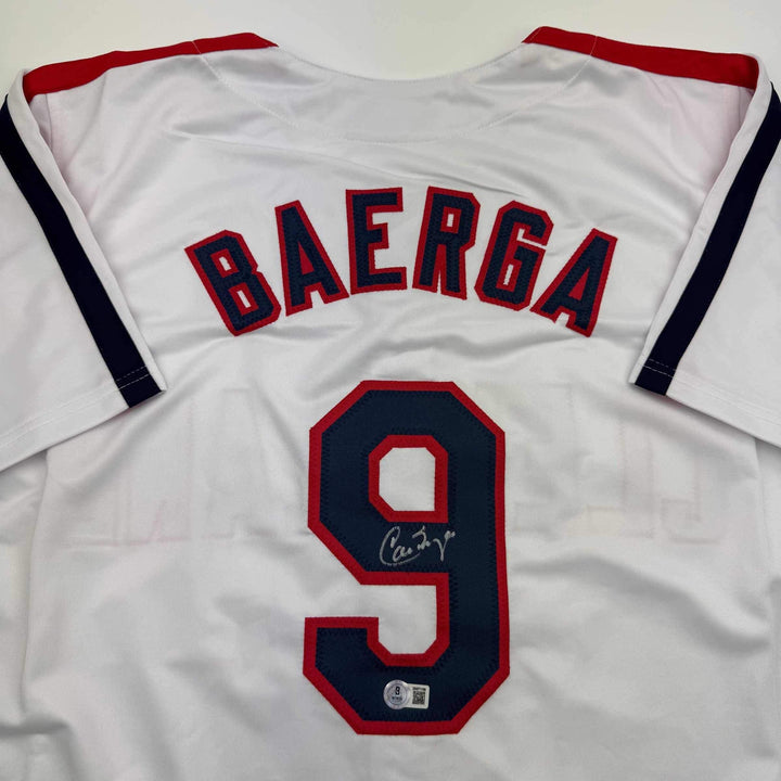 Autographed/Signed Carlos Baerga Cleveland White Baseball Jersey Beckett BAS COA
