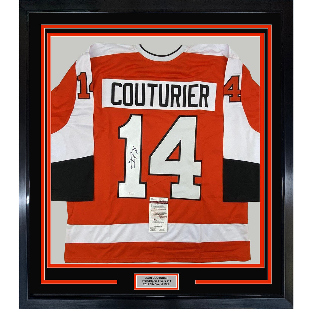 FRAMED Autographed/Signed SEAN COUTURIER 33x42 Philly Orange Jersey JSA COA Auto