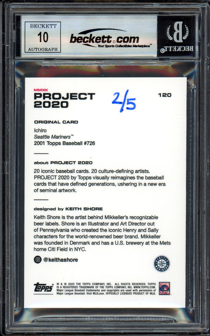 Ichiro Suzuki Auto Topps Project 2020 Keith Shore Card 120 Sig 10 /5 BAS