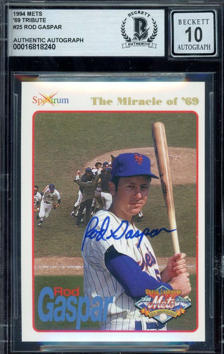 Rod Gaspar Gem Mint 10 Beckett BAS Signed 1994 Spectrum 1969 Mets Autograph