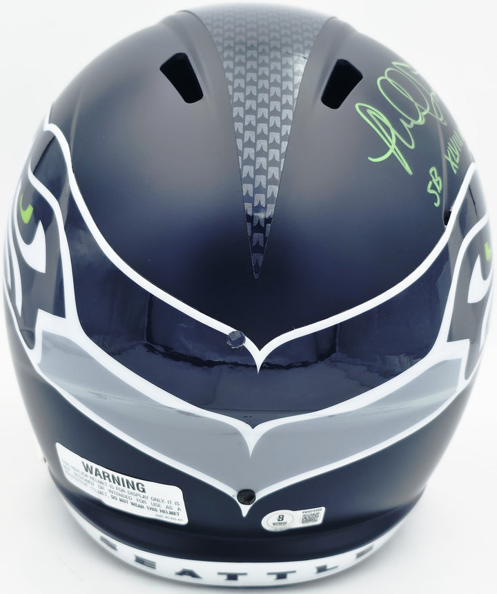 Malcolm Smith Signed Seahawks Blue Full Sz Speed Rep Helmet Beckett Wit