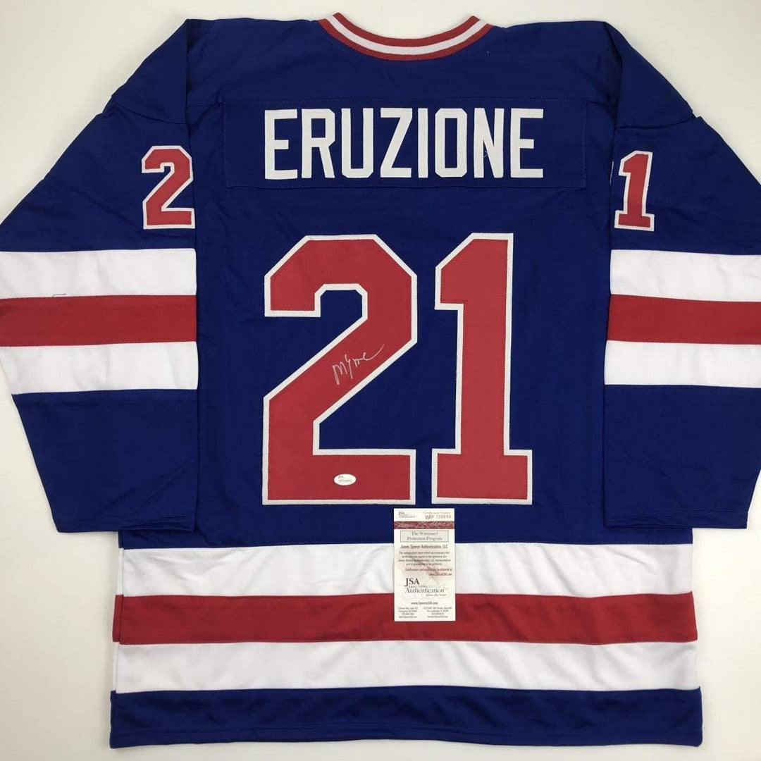 Signed Mike Eruzione Blue Team Miracle On Ice 1980 Jersey JSA COA