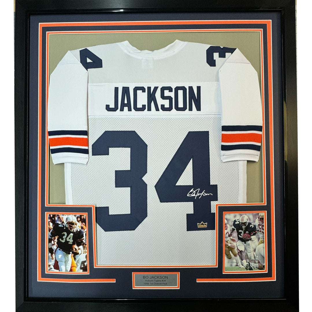Framed Facsimile Autographed Bo Jackson 33x42 Auburn White Reprint Auto Jersey