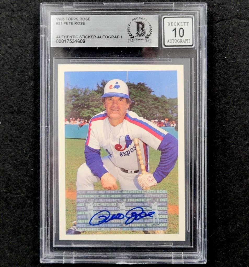 Pete Rose signed 1985 Topps #51 Montreal Expos Trading Card BAS BGS 10 auto