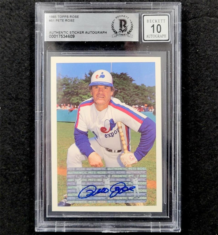 Pete Rose signed 1985 Topps #51 Montreal Expos Trading Card BAS BGS 10 auto