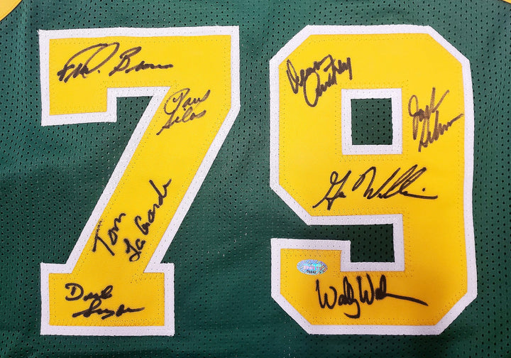 1978-79 NBA Champ Supersonics Auto Green Jersey 8 Sig Fred Brown Gus Williams