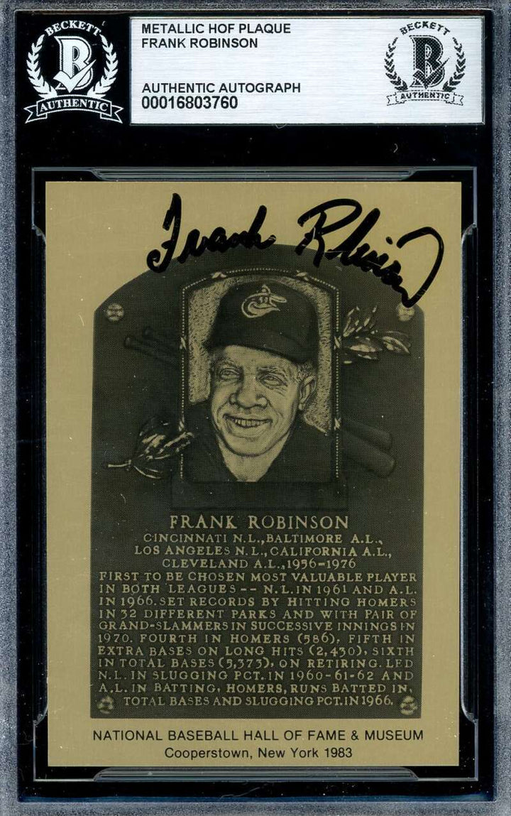 Frank Robinson Beckett BAS Signed Gold Metallic Hall of Fame Plaque Autograph