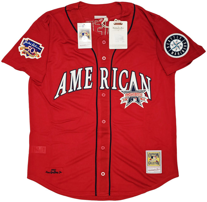 Mariners Ken Griffey Jr Auto Red Auth Mitchell Ness 97 AS Jersey Jackie Robinson
