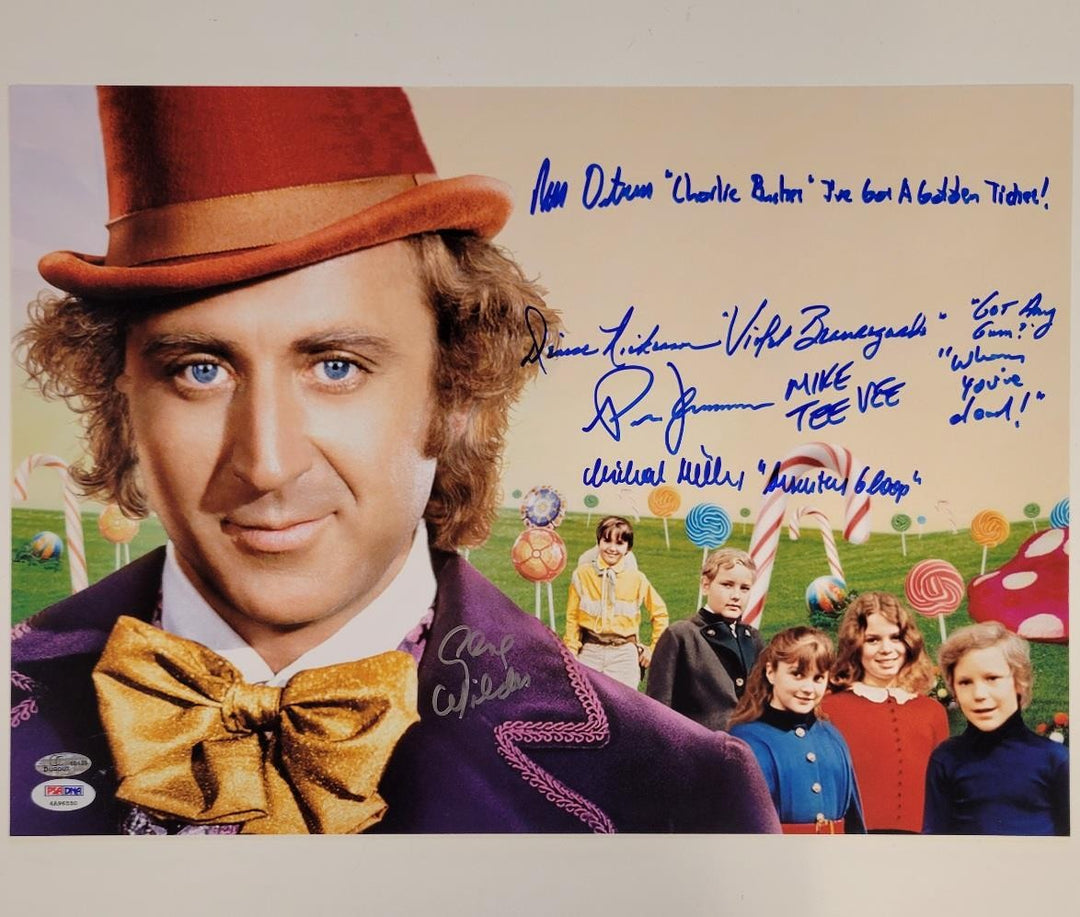 Gene Wilder + Willy Wonka Kids cast (5x autographs) signed 12x17 Photo PSA (A)